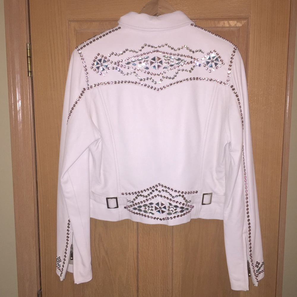 Leather Rhinestone EUC Western Jacket w/ Buckles w/ full Zip front cuffs pockets